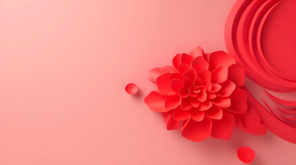 Chinese new year background. Festive red paper, flowers on red orange background.