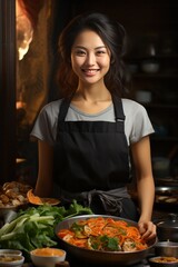 Photo Realistic of an Asian Chef Woman in a Chef's Uniform with Traditional Elements, Generative AI