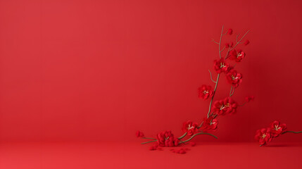 Beautiful red orchid flowers on red background. 3d rendering
