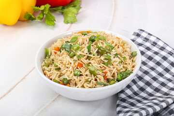 Indian vegetarian cuisine rice with vegetables