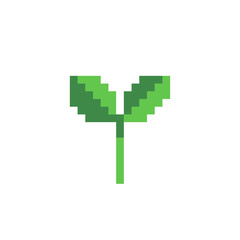 Fototapeta premium Green leaf pixel art icon, eco plant logo. Isolated vector illustration. Game assets 8-bit sprite. Design for stickers, print, web, t-shirt, stickers, logo, mobile app. 