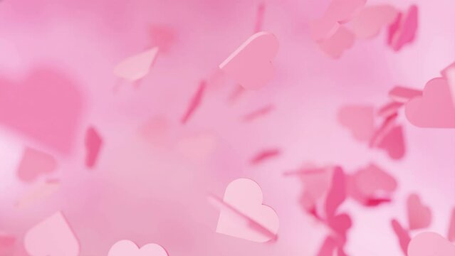 valentine hearts flying on a pink background, animated backdrop, 4k loop