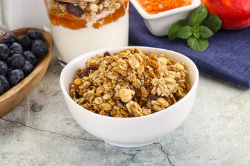 Granola museli cereal for breakfast