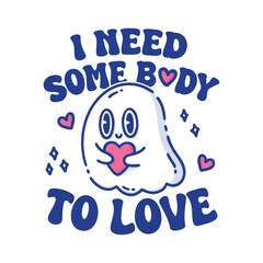 cute ghost love illustration with typography