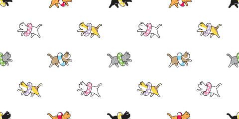 cat seamless pattern swimming pool ring inflatable kitten calico neko munchkin vector cartoon pet sea beach doodle gift wrapping paper illustration tile background repeat wallpaper isolated design