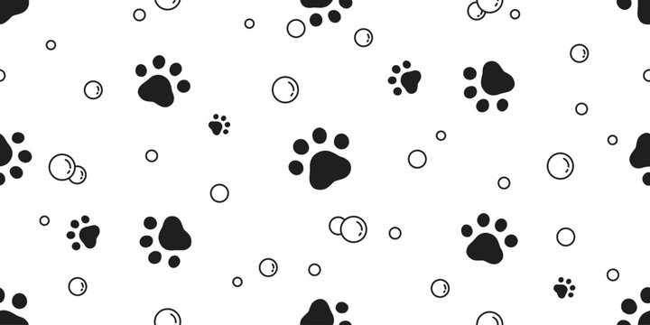 dog paw seamless pattern cat footprint vector soap bubble pet french bulldog puppy kitten bear cartoon doodle gift wrapping paper tile background repeat wallpaper scarf isolated illustration design