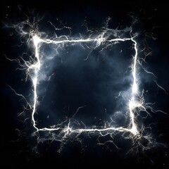 Empty lightning bolt frame on black background Generative AI