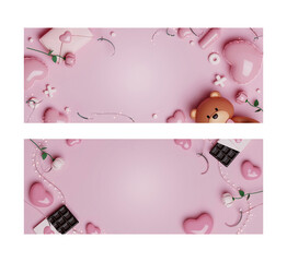 Happy Valentine's day concept cards, with realistic 3d, place for sending messages and Holiday banners, web poster, flyers and brochures,vouchers or greeting cards, 3D illustration