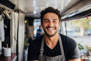 Male Chef in a Food Truck in the Street Food Scene