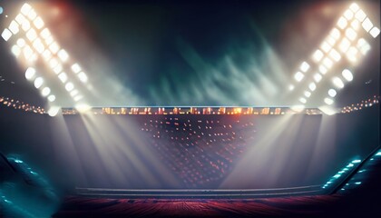Bright stadium arena lights and smoke , generated by AI
