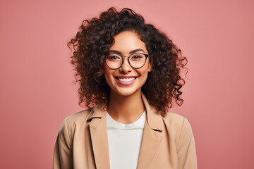 Obraz premium Young Beautiful Female Businesswoman on a Pink Background