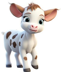 Cute cow cartoon isolated on transparent background. PNG