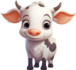 Cute cow cartoon isolated on transparent background. PNG