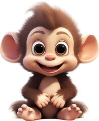 Cartoon baby monkey isolated on transparent background. PNG