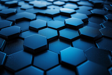 "Hexagonal Harmony: A Collection of Blue Hexagons Arranged on a Sleek Black Surface - Versatile Image Suitable for Various Design Projects and Backgrounds."