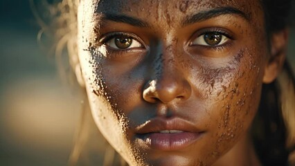 A tanned complexion displays a chiseled face, featuring high cheekbones and a determined expression carved with age.