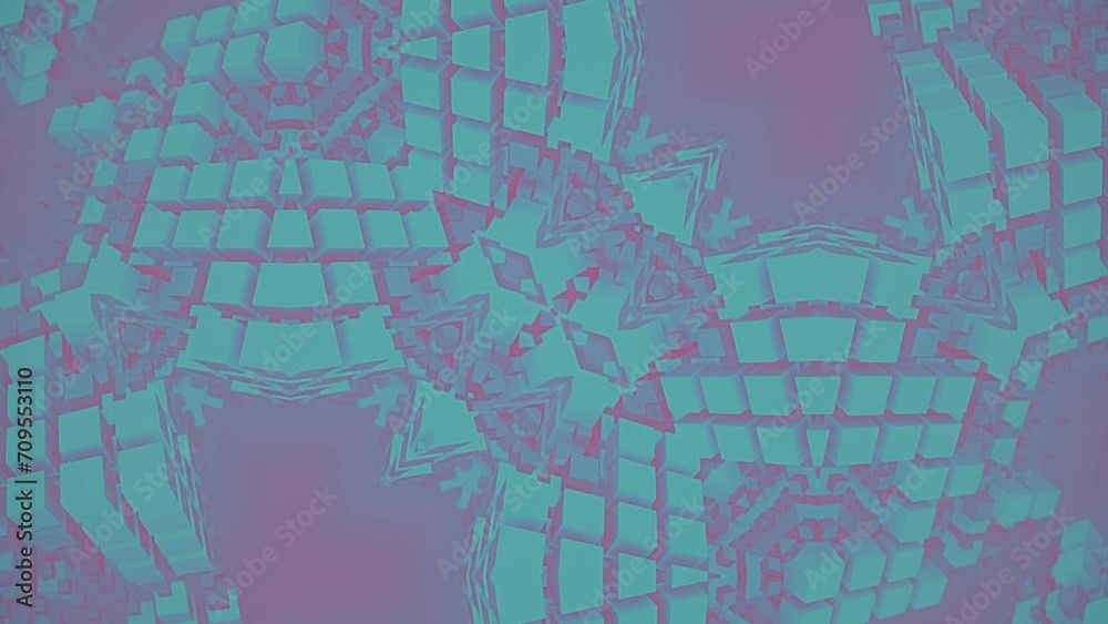 Poster Abstract mosaic pattern in blue, pink and purple. 3d rendering loop animation 4K