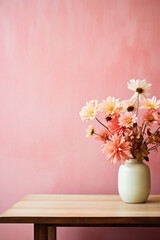 Fototapeta na wymiar Flower in vase on wood table - vintage effect style pictures.