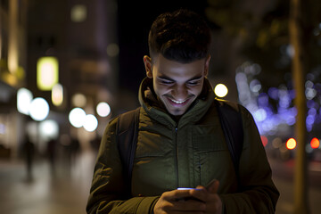 Lächelnder Jugendlicher: Glücklicher Blick in die digitale Welt seines Smartphones