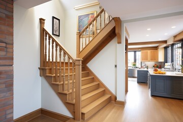 modern staircase within a tudor home leading to annex - obrazy, fototapety, plakaty