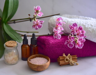Fototapeta na wymiar spa still life with towel and orchid