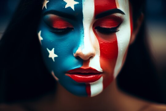 Patriotic Woman with American Flag Face Paint