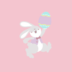 happy easter festival with animal pet bunny rabbit and egg, pastel color, flat vector illustration cartoon character