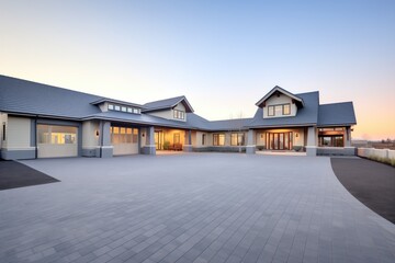 spacious flatroofed mansion with driveway