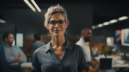 Portrait of business woman in the office and people in the background