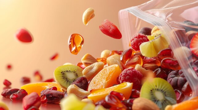 Isolated Glossy Pouch With Fruit Amp Nut Mix   