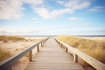 Obraz premium a boardwalk leading over dunes to the ocean