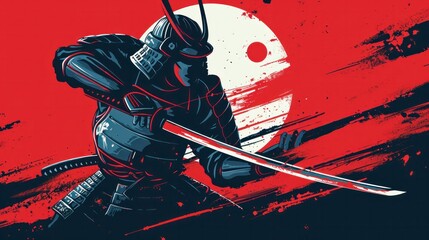 Japanese samurai warrior vector illustration    - obrazy, fototapety, plakaty