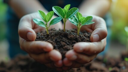 Small plant caring for the environment and world environment day young plant in sunshine and green nature background