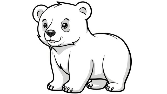 Drawing for children's coloring book cute bear. Illustration winter line on white background