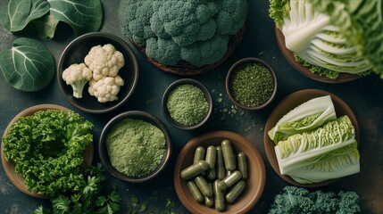 Vegetables Capsules Keto Diet Dietary Supplements Concept Health and Dietary Supplement form of cruciferous vegetables capsules,