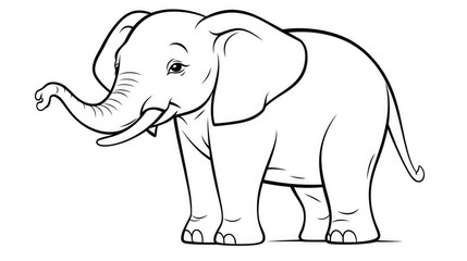 Drawing for children's coloring book cute elephant. Illustration winter line on white background