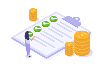 Isometric Approved credit bill, Payment approved concept. Vector illustration.