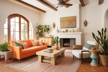 Fototapeta na wymiar spanishstyle living room with terracotta accents and furniture