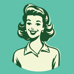 retro cartoon illustration of a happy smiling woman with sketchy simple face