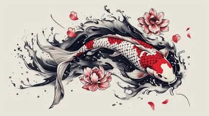 Afwasbaar Fotobehang Grunge vlinders Vector koi fish tattoo by hand drawing   