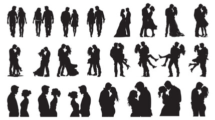 Vector Silhouette Illustration of a Couple in Love.Romantic Valentine's Day Vector Illustration of a Couple Embracing Love