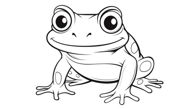Drawing for children's coloring book cute frog. Illustration winter line on white background