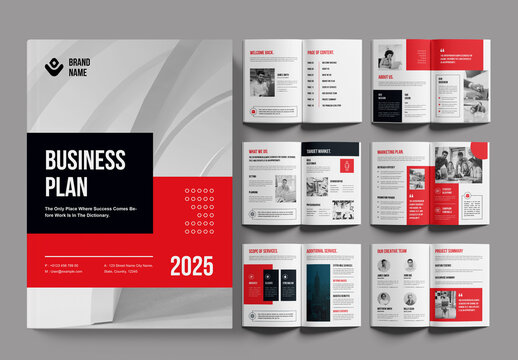 Business Plan Brochure With Red Accents