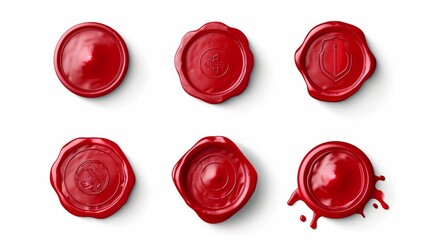 vector red wax seals set for letter and envelope    - obrazy, fototapety, plakaty