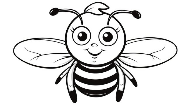 Drawing for children's coloring book cute bee. Illustration winter line on white background