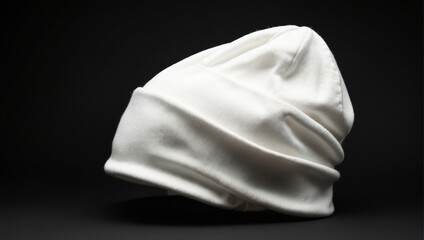 white beanie hat isolated on black background