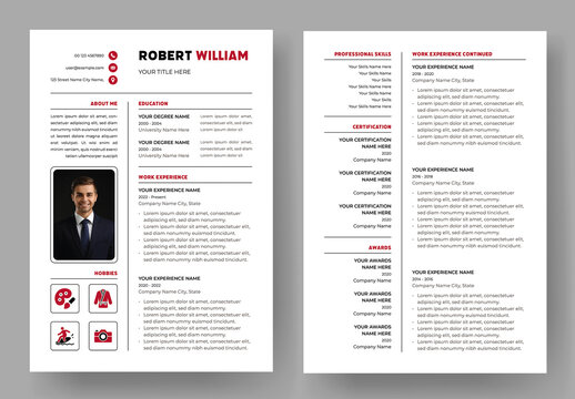 Resume Layout With Red Accents