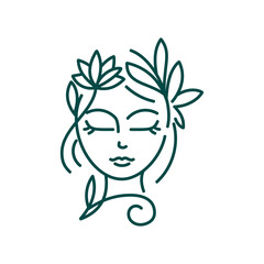 Vector illustration of a feminine woman's face logo specifically for beauty salons, spas, health, and cosmetics.