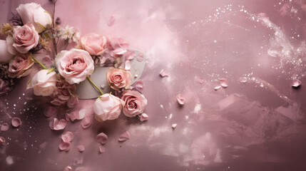 Pink roses on a pink background, valentine's day concept.