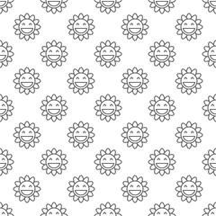 Geometric Groovy cirlce-shaped Flower vector outline seamless pattern
